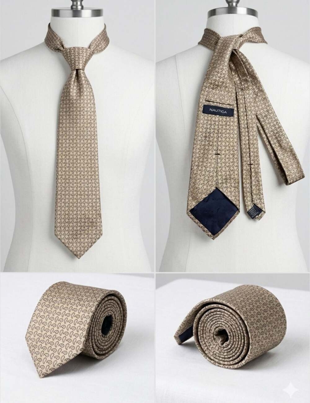 Nautica Olive Green Zig Zag Pattern Men's Necktie 100% Silk EUC FREE SHIPPING...